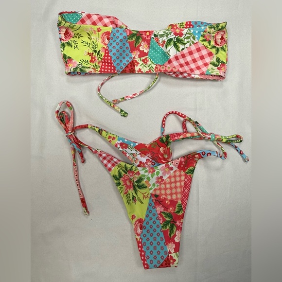 Set Patchwork Floral Tie-Side Bikini — Multicolor - Picture 3 of 6
